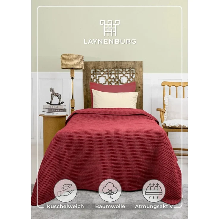 Wohndecke Wohndecke Waffelpique aus Baumwolle - Kuscheldecke, Baumwolldecke -, Laynenburg, Decke als Sofa-decke, Couchdecke, Wolldecke aus Baumwollmix – Bild 1