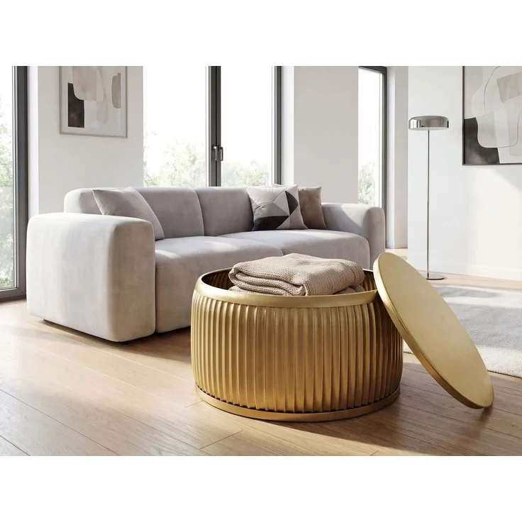 Couchtisch Metall Rund 60cm Gold mit abnehmbarer Tischplatte - Design Wohnzimmertisch mit Stauraum - Extravaganter Loungetisch Metall - Moderner Sofatisch - Beistelltisch Handmade – Bild 5