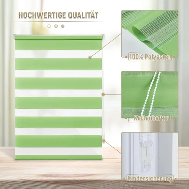 Deswell Doppelrollo Klemmfix ohne Bohren Grün B60 x H130 cm (Stoffbreite 56cm) Rollos für Fenster ohne Bohren für Fenster mit Lichtdurchlässig & Verdunkelnd/Höhe Stufenlos Verstellbar – Bild 8