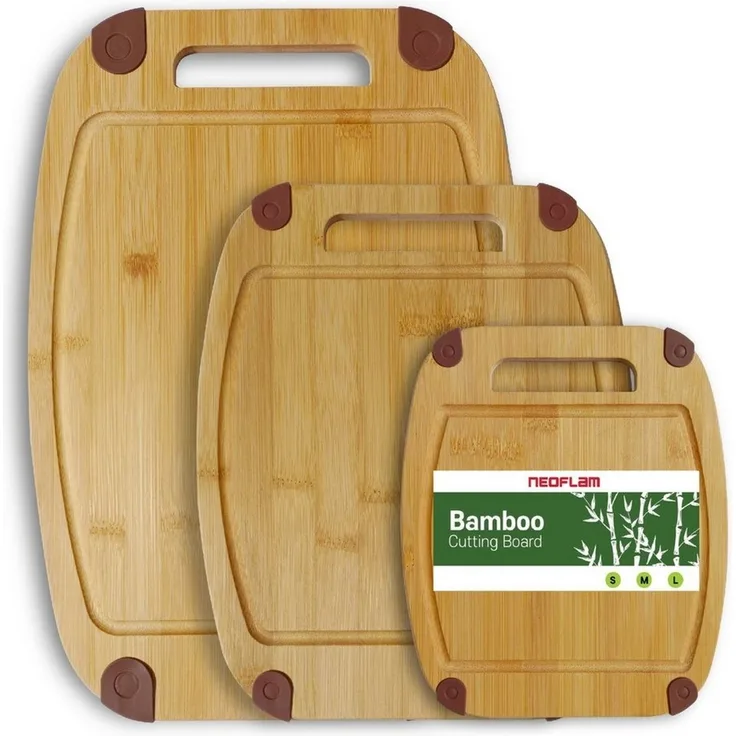 NEOFLAM® Schneidebrett BiJu Antibakterielles Schneidebrettset, 3tlg. - Bambus, Bambus, (3-St)