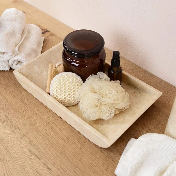 wohnfreuden Dekotablett Marmor Schale rechteckig creme 30 cm, 1349 – Bild 3