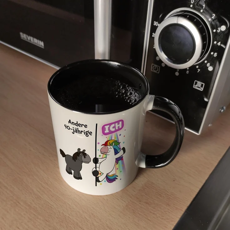 speecheese Tasse 40. Geburtstag Kaffeebecher Schwarz mit lustigem Spruch: Einhorn – Bild 5
