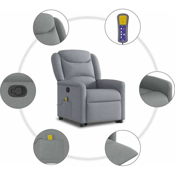 vidaXL Massagesessel mit Aufstehhilfe Hellgrau Stoff 3303204 – Bild 9