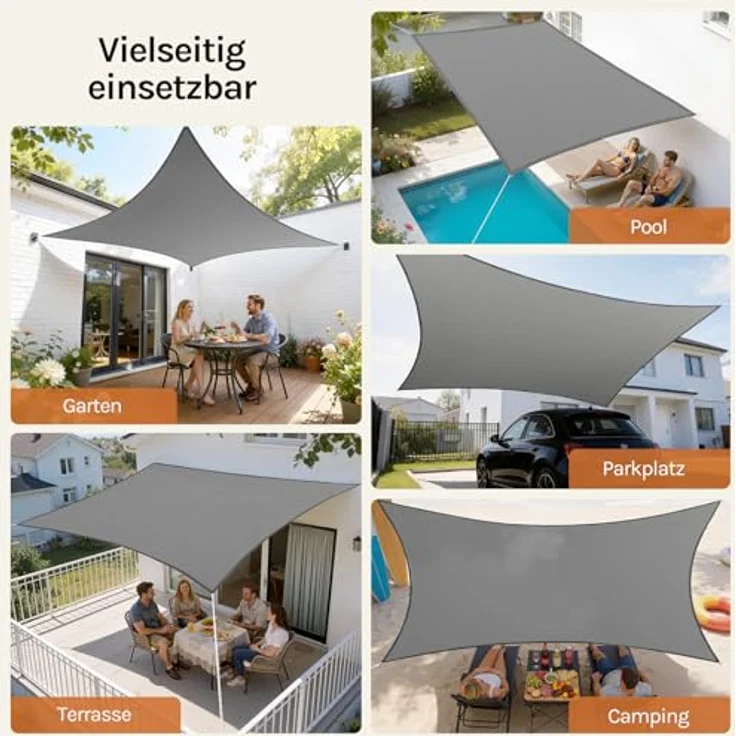 Woltu Sonnensegel Sonnenschutz HDPE Windschutz UV Schutz Grau 3x5 m – Bild 5