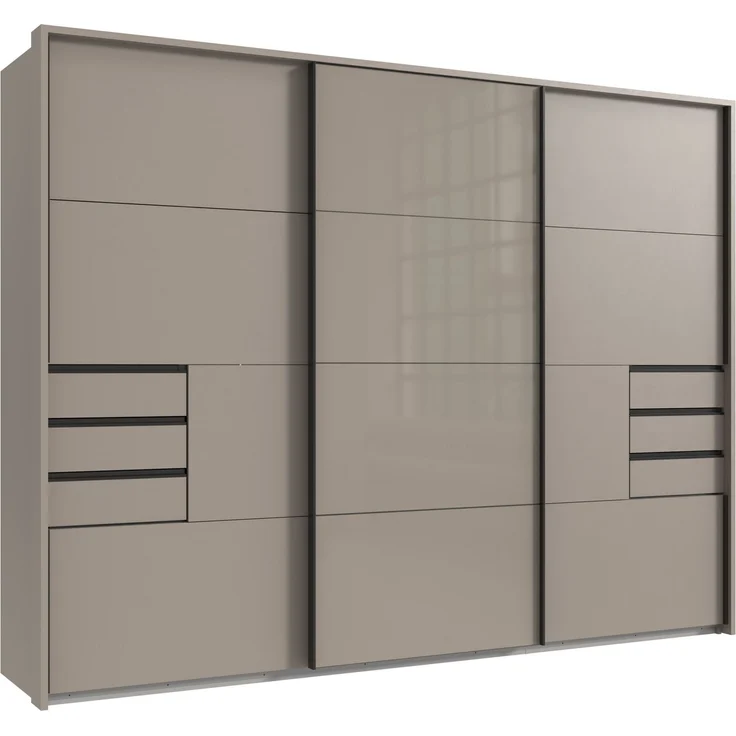 Schwebetürenschrank Kleiderschrank 3-trg 273cm Sandgrau, Glasfront Passepartout – Bild 1