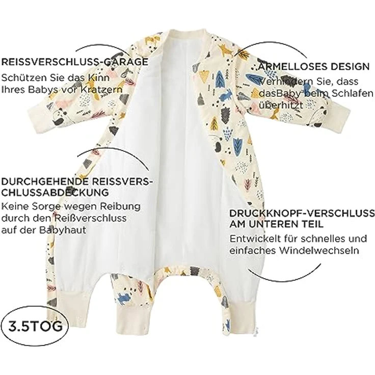 Duomiaomiao Schlafsack mit füßen Tog 3.5, Schlafsack mit füßen Winter, 100% Baumwolle Schlafsack Baby, Schlafsack mit füße 3.5 Tog, Schlafsack mit Beinen für Jungen und Mädchen – Bild 4