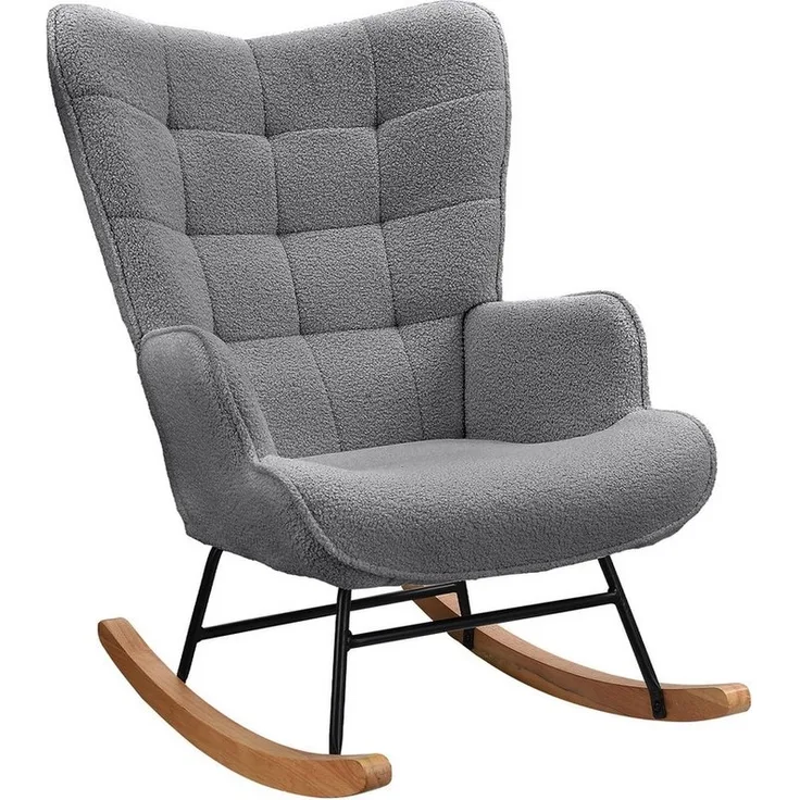 PXloue Schaukelstuhl Stillsessel Relaxsessel Loungesessel, Mit Holzkufen Wohnzimmersessel für Schlafzimmer Kinderzimmer,Teddysamt