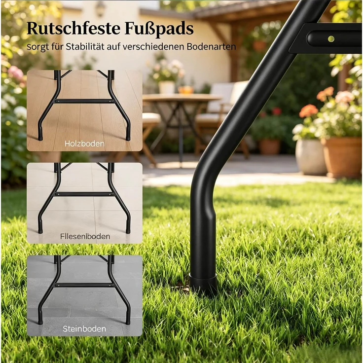 Klapptisch 180 x 74 x 70 cm in Schwarz – faltbarer Gartentisch aus HDPE und Metall für 8 Personen – Bild 8
