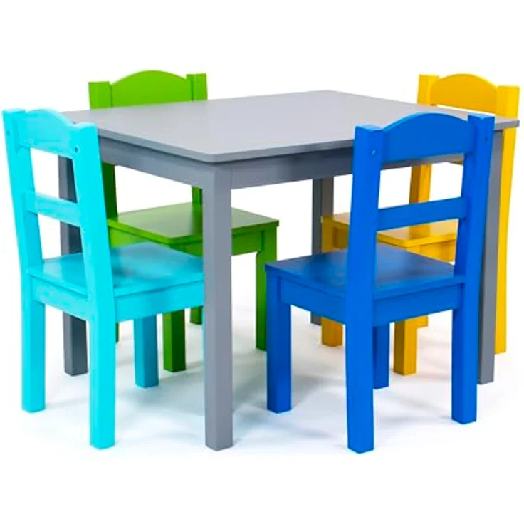 Humble Crew bunter Holztisch für Kinder, Grau/Blau/Grün/Gelb! Mit 4 Stühlen, ideal für Kinderzimmer. Jetzt fröhlichen Spielspaß schaffen! Kaufen – Bild 2