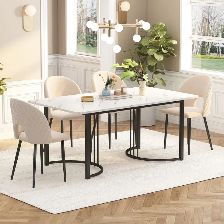 TavilaEcon Esstisch Multifunktionaler Esstisch mit modernem Marmor-Muster weiß 75 × 80 × 140 cm (H × T × B) – Modell WF314889AAS
