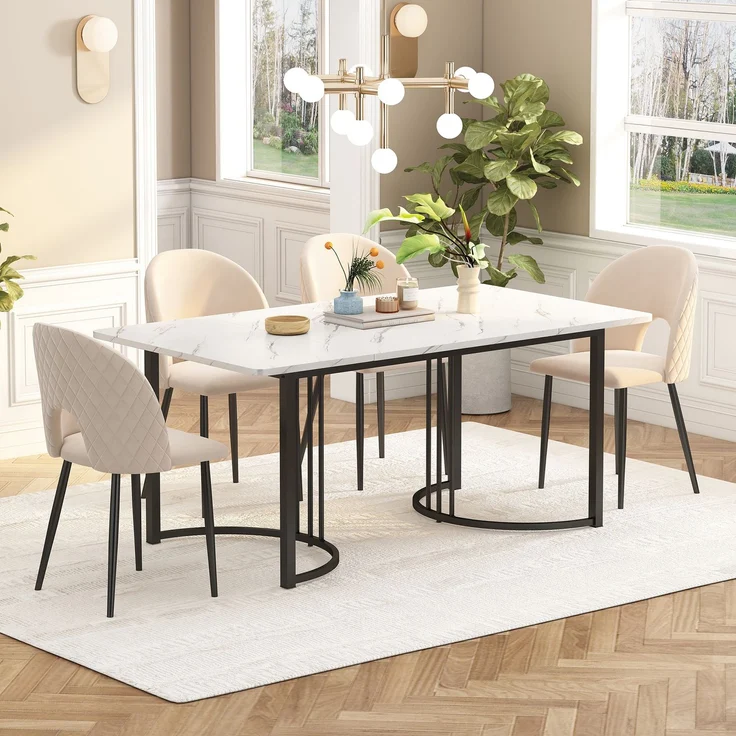 TavilaEcon Esstisch Multifunktionaler Esstisch mit modernem Marmor-Muster weiß 75 × 80 × 140 cm (H × T × B) – Modell WF314889AAS – Bild 1