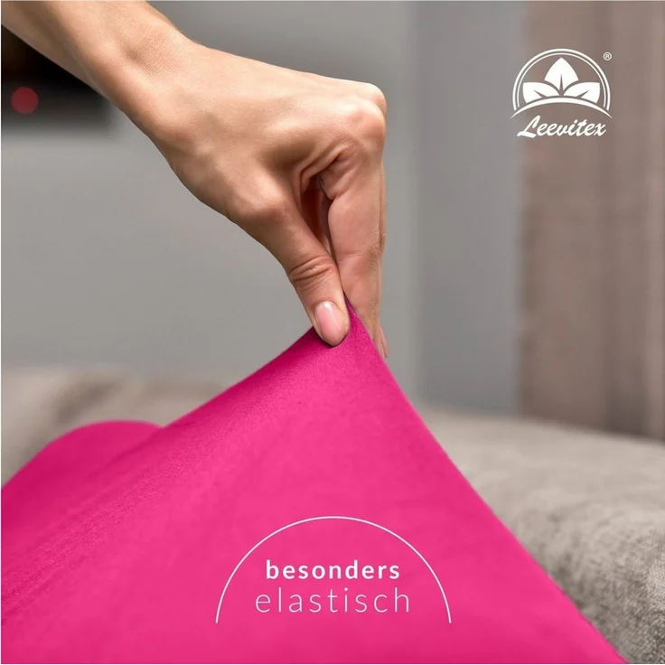 leevitex® Spannbettlaken, Premium 170g/m², Gummizug: rundum, schwer und dick, 100% Jersey-Baumwolle, Pink / Magenta, 90 x 200 - 100 x 220 cm – Bild 3
