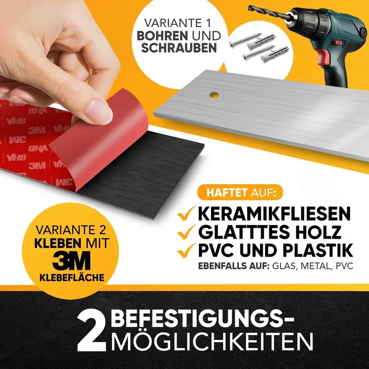 Loco Bird Wand-Magnet Messer-Leiste 40cm Edelstahl - selbstklebend mit 3M VHB Klebeband (1tlg), Magnetische Messerleiste für Küche / Werkzeug - Wandmontage, bohrfrei – Bild 4