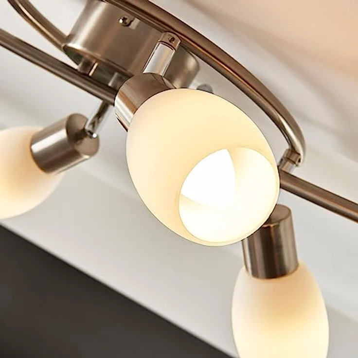 Lindby Deckenstrahler Glas 6-flammig, dreh- und schwenkbar, Metall nickel satiniert, weißes Glas, ohne Leuchtmittel – Bild 5