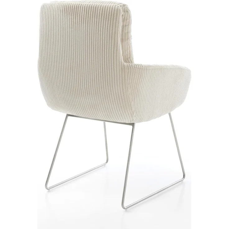 Esszimmerstuhl Abelia-Flex mit Armlehnen Cord Beige Kufengestell Edelstahl – Bild 6
