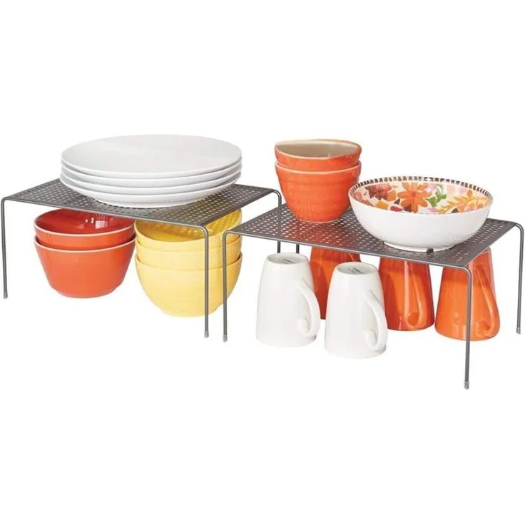 mDesign Küchenregal Geschirrablage Aufbewahrung Organizer 2er Set Metall Grau – Bild 9