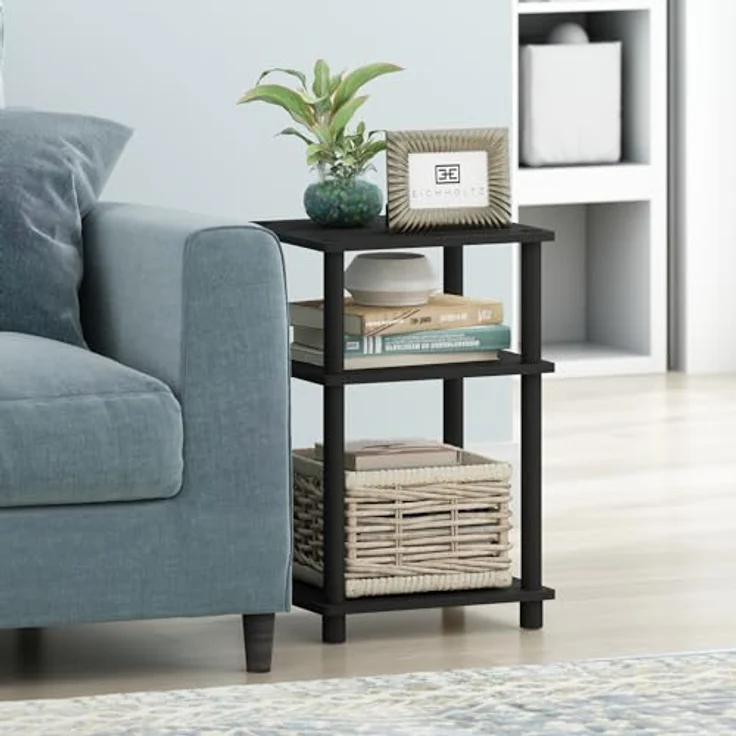 Furinno Just Beistelltisch – Schwarzer Nachttisch & Nachtkonsole, kleiner Beistelltisch für Wohnzimmer & Wohnaccessoires, einfache werkzeuglose Montage, 3-stöckiges Design – Bild 5