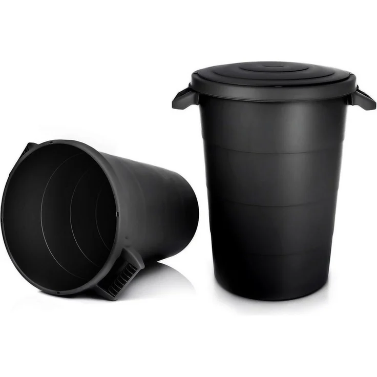 BigDean 2x wetterfeste Universaltonne mit Deckel und 2 stabilen Tragegriffen 80 Liter SCHWARZ - Regentonne Mülleimer - Indoor und Outdoor geeignet - Made in Europe – Bild 1