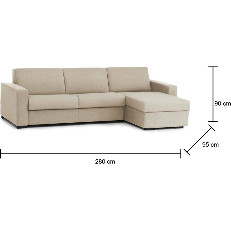 Dmora Sofa mit Halbinsel Atos, Sofà mit umkehrbarer Containerhalbinsel, Standardarmlehnen, 100 % Made in Italy, 280 x 95 x 90 cm, Beige – Bild 3