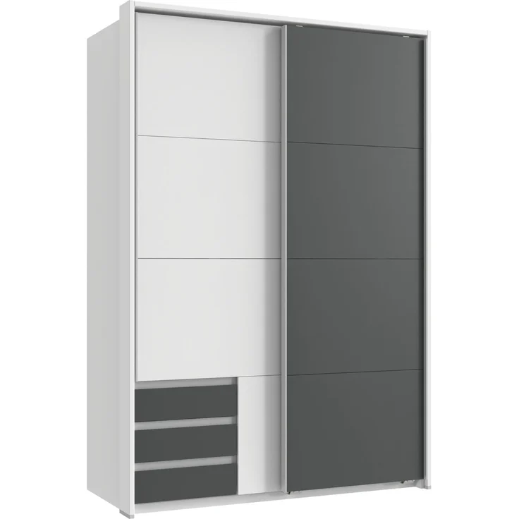 Schwebetürenschrank 2tg Kleiderschrank 138cm Weiß Grafit Schubladen Passepartout – Bild 1