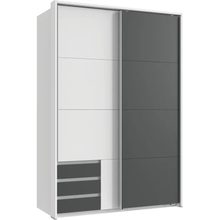 Schwebetürenschrank 2tg Kleiderschrank 138cm Weiß Grafit Schubladen Passepartout