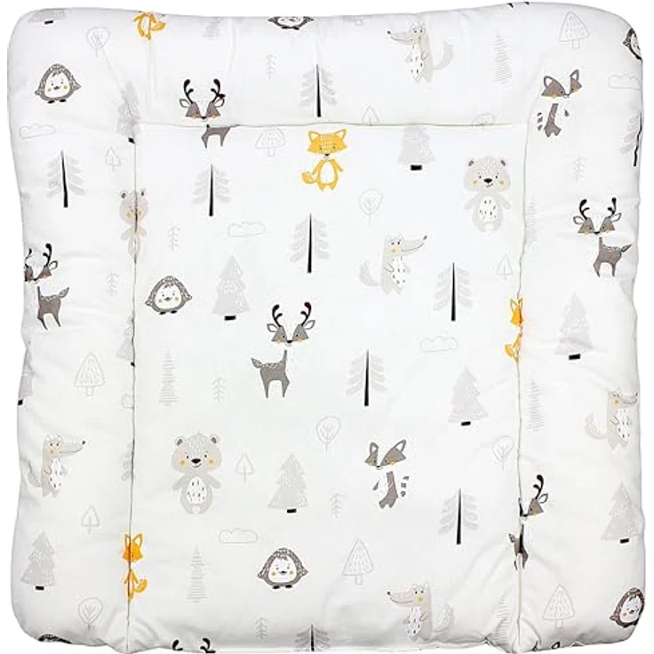 TupTam Baby Wickeltischauflage mit Baumwollbezug Gemustert, Farbe: Wald/Fuchs/Reh/Igel/Bärchen/Beige, Größe: 75x85 cm – Bild 2