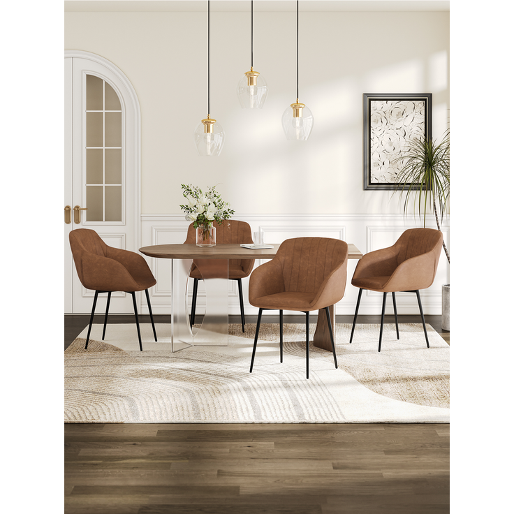 GOEURVANT 711 Esszimmerstühle 2er-Set mit Armlehnen, Kunstleder - Braun – Bild 3