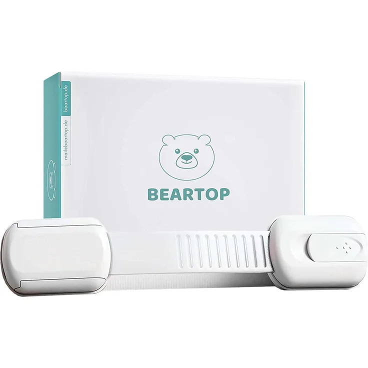 BEARTOP Kindersicherung Schrank | Schranksicherung Baby | Schrankschloss | BPA-frei | Einstellbare Länge | Starker Halt | 3cm-12cm | Weiß | 16 Stück