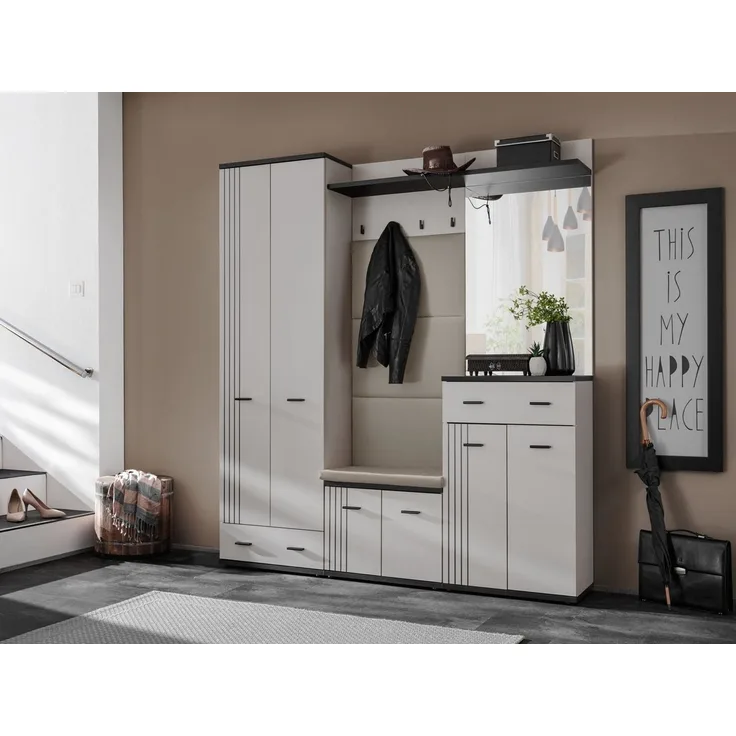 Raumhirsch Furniture Wandgarderobe Flurgarderobe, Wandgarderobe, Garderobenleiste, Kleiderhakenleiste (Maße: 60 x 28 x 156 cm (mit 4 Haken und 1 Ablage), Modernes Design, platzsparende Form, einfache Montage