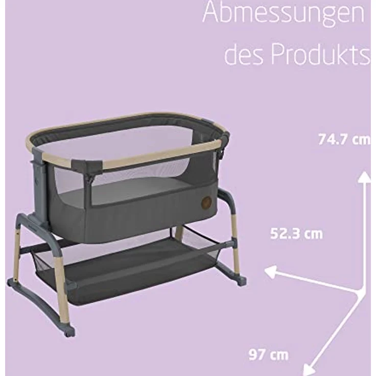 Maxi-Cosi Iora Air Beistellbett, Zustellbett, atmungsaktives Netzgewebe, Höhenverstellbar, Wiege mit Matratze, Eco Care, Geeignet ab Geburt, 0 Monate bis 9 kg, Beyond Graphite – Bild 9