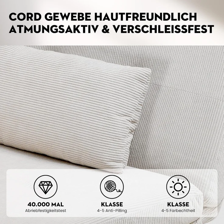 COMHOMA Sofa Schlafsofa mit Schlaffunktion, überzug Futon Klappsofa, Bettcouch, ecksofa, Couch Gästebett, 3-Sitzer Sofa, mit verstellbare Rückenlehne aus Cordstoff Beige – Bild 5