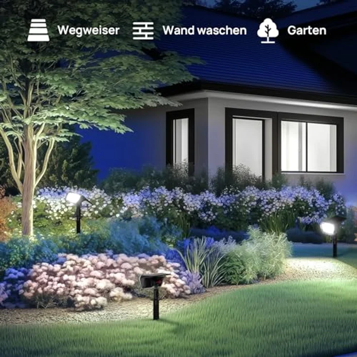 Linkind 60 Led Solarstrahler für außen Garten 800Lm, 6500K Tageslicht Gartenlampe mit Lade-Anzeige, 135°einstellbar Baumstrahler mit S-klasse Batterie, IP67 wetterfest Solar Baumbeleuchtung, 3 Stück – Bild 9