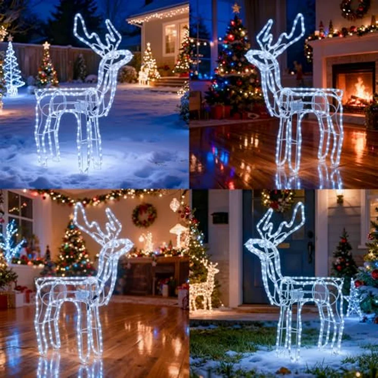 LEDYA Animierte Kopfbewegung Reindeer Beleuchtete Weihnachtsdekoration, 216 LEDs Kaltweiß,89 cm LED Rentier Weihnachtsbeleuchtung, Innen/Außen Weihnachtshirsch mit Timer, für Hof, Garten, Veranda – Bild 8