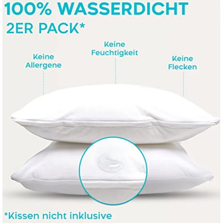 Kissenschoner 80x80 - 2er Set Wasserdichter Kissenbezug 80x80 mit Reißverschluss - Oeko-Tex Zertifiziert - Twinzen-Technologie Kissenschutzbezug 80x80 cm Weiß – Bild 3