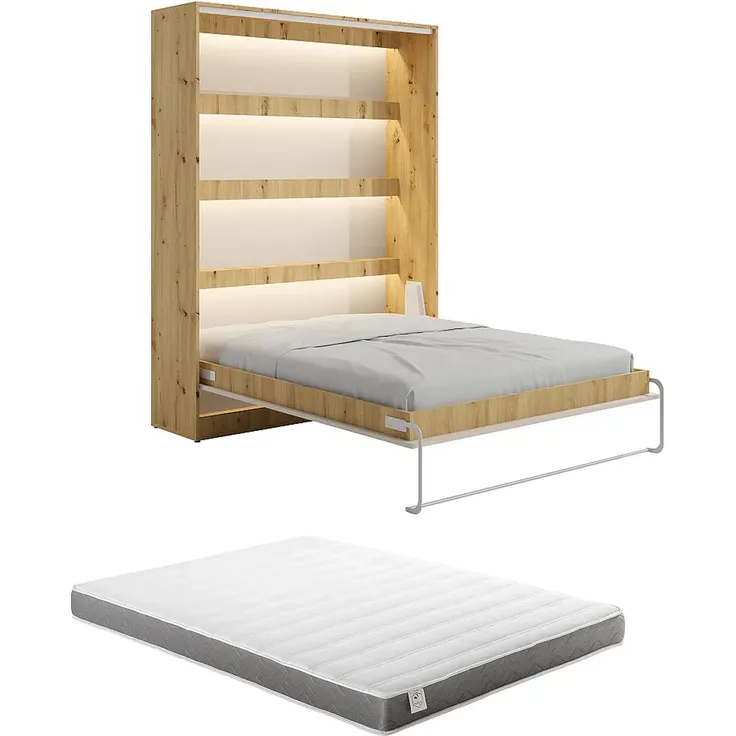 Vente-unique - RAPILI - Schrankbett - Metall - Beige, Naturfarben hell - 159 x 239.2 x 225.2 cm