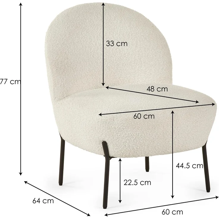 Julian Bowen Lulu Bouclé-Akzentstuhl, Elfenbein, 77 x 60 x 64 – Bild 2