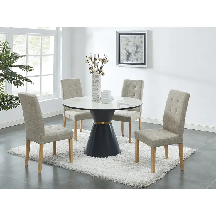 Stuhl 2er-Set VILLOSA - Stoff & Holz - Beige