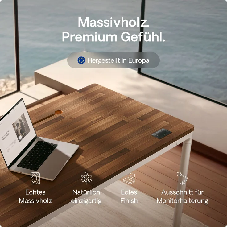 Desktronic Elektrisch höhenverstellbarer Schreibtisch HomeMax 160x80 cm Weiß/Massives Walnussholz mit Memory-Funktion, Anti-Kollisions Technologie, USB-A und USB-C-Ladeanschlüssen – Bild 9