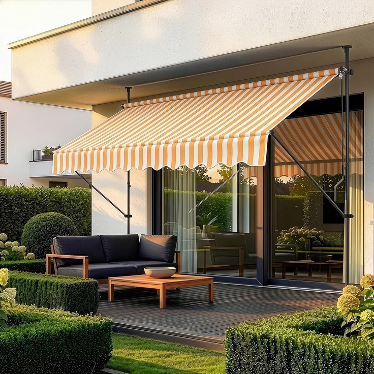Klemmmarkise Stem 400x120x220-309 cm Gelb / Weiß [pro. tec] – Bild 1