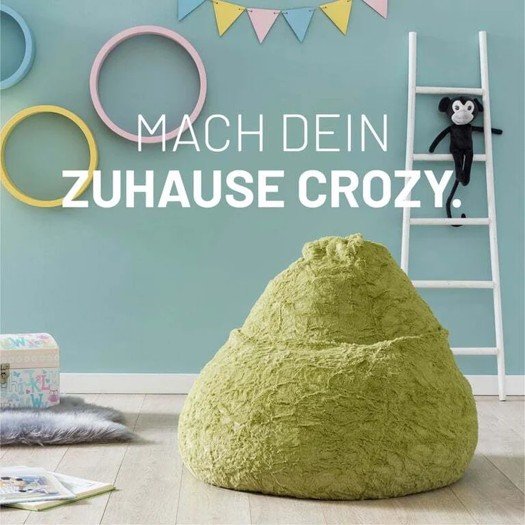 Lumaland 'Luxury Fluffy' Sitzsack, Webplüsch, Grün, 60 x 45 cm, 120 l – Bild 3