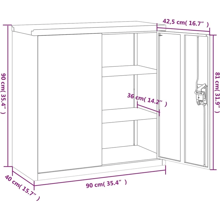 vidaXL Aktenschrank Weiß 90x40x90 cm Stahl 339728 – Bild 9