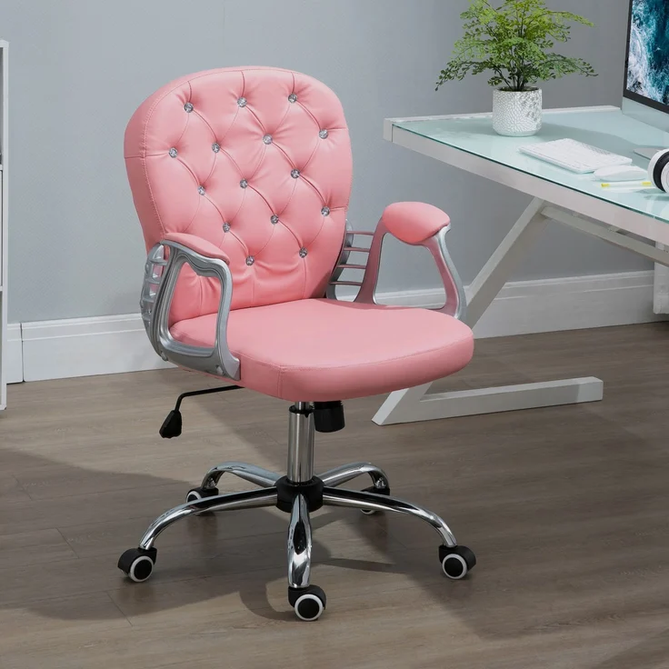 Faumrta Bürostuhl Chefsessel ergonomisch gepolsterte Rückenlehne, Rosa, PU, 59,5x60,5 95-105 cmBonded Leather59.5cm*60.5cm*105cmRosa – Bild 2