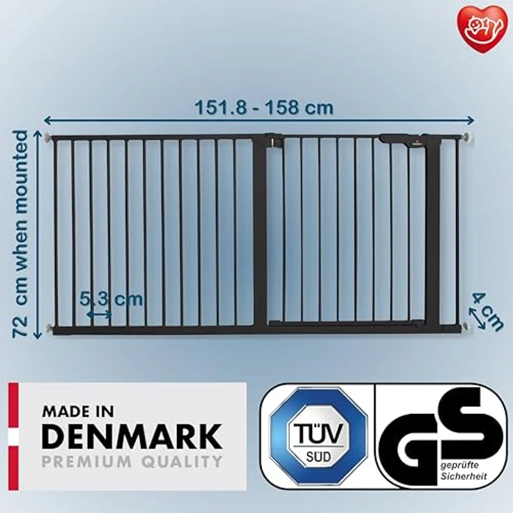 Extra breit / Flur / Treppenabsatz / Küche / Treppe und Babydruckschutzgitter 151,8-158 cm / 59,8"-62,2" Schwarz – Bild 3