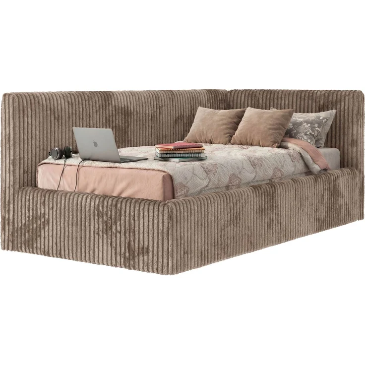 Jugendbett 90x200 cm TILVO mit Bettkasten, Polsterbett, Jugendzimmer, Lattenrost und gepolstertem Kopfteil, Pocket Matratze - Braun Cord - Rechts - VIRE LUX – Bild 7