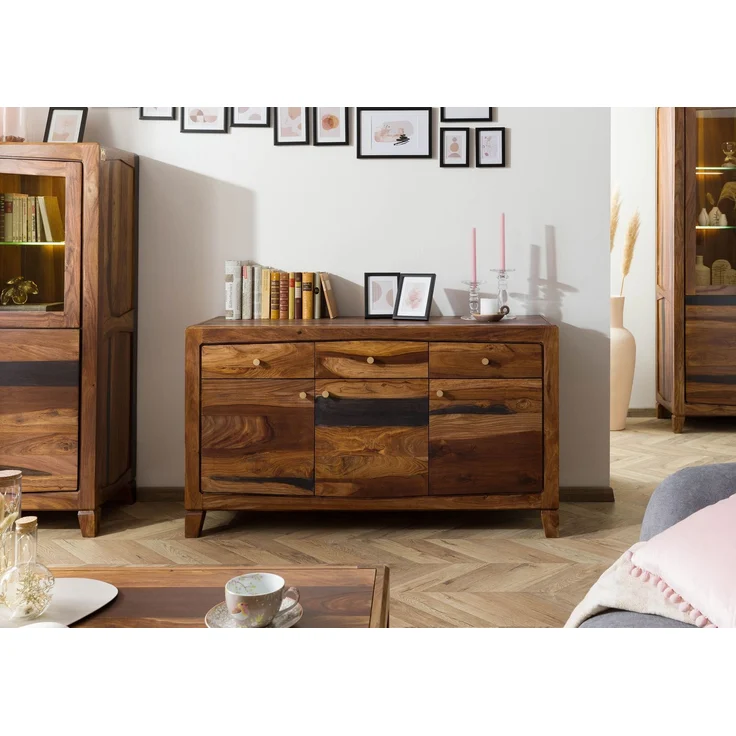 Sideboard Sheesham 140 x 45 x 80 dunkelbraun lackiert ANCONA #222 – Bild 9