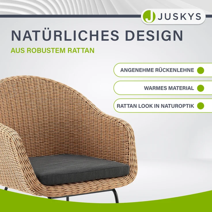 Juskys Rattan Korbsessel Cody 2er Set mit Kissen - Indoor & Outdoor Rattanstühle - Korbstuhl bis 100 kg belastbar - Korbstühle modern - Stühle Natur – Bild 4