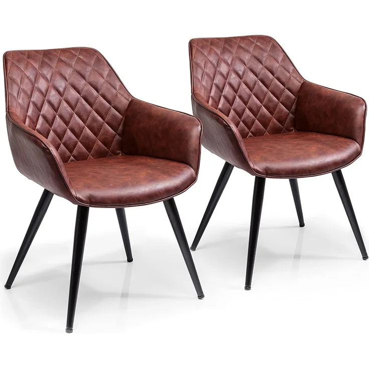 Kare Design Armlehnstuhl Harry 2er Set, gepolsterter, bequemer Esszimmerstuhl im Retro-Design, Braun (H/B/T) 84 x 60 x 63 cm