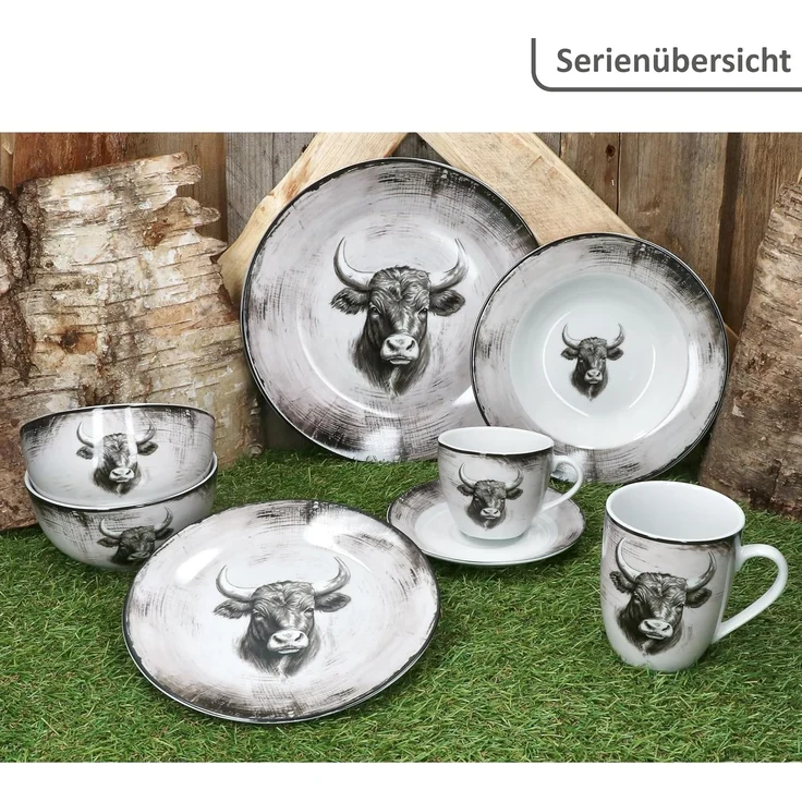MamboCat Frühstücksteller Toro 6x Kuchenteller Porzellan 6 Pers Dessert-Teller Alm Kuh Landhaus – Bild 5