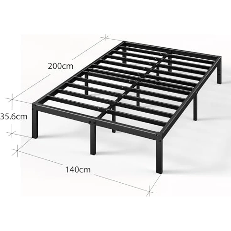 Zinus Elias Bett 140x200cm - Höhe 36cm mit Stauraum unter dem Bett - Metall Plattform Bettgestell - Schwarz – Bild 3