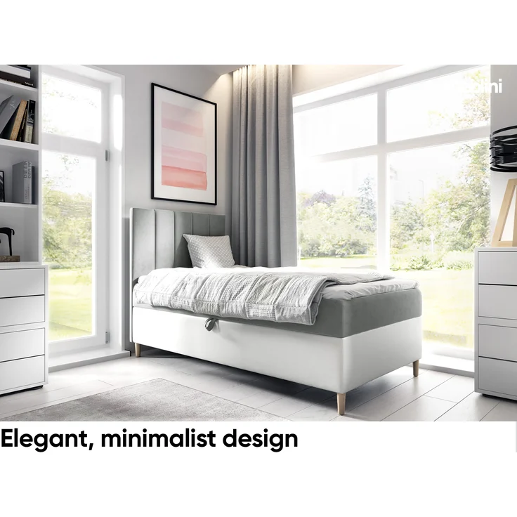 MEBLINI Kinderbett mit Bettkasten MAYA 1 90x200 Links – H3/Grau Samt Gepolstert Einzelbett mit Matratze - Polsterbett mit Stauraum - Bett mit Kopfteil – Stauraumbett – Bild 2